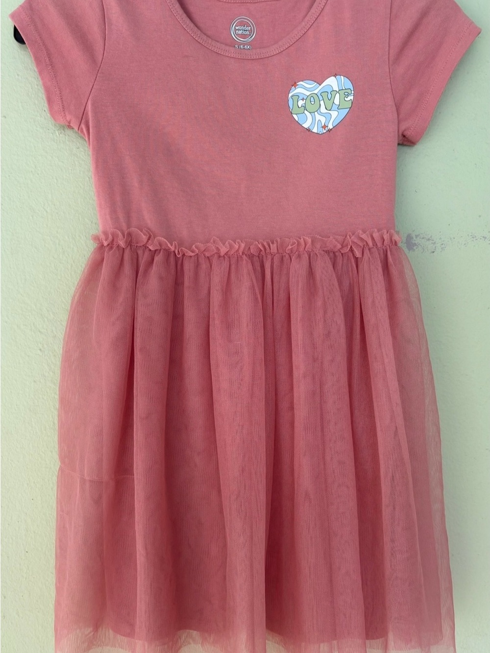 wonder nation Pink Short-Sleeve Tulle Skirt Dress with Heart Graphic